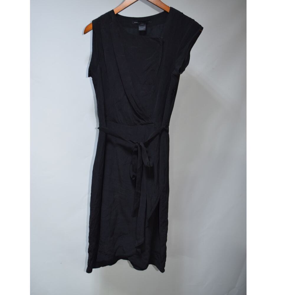 Marc by Marc Jacobs Black Draped Wrap Belted Midi Dress